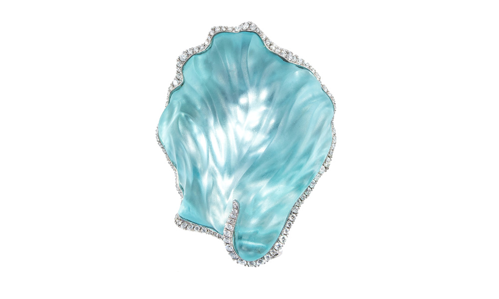Aquamarine Brooch with White Diamonds