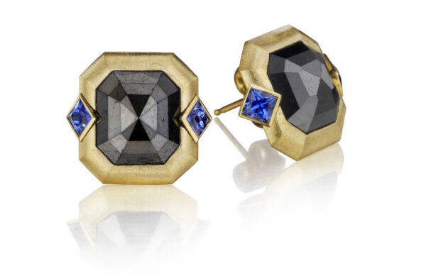 Black Diamond Blue Sapphire Earrings