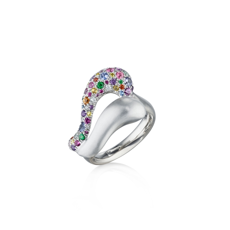 Open Heart Confetti Ring-Sapphires-Diamonds-Tsavorite Garnets-Amethyst-White Gold-Naomi Sarna