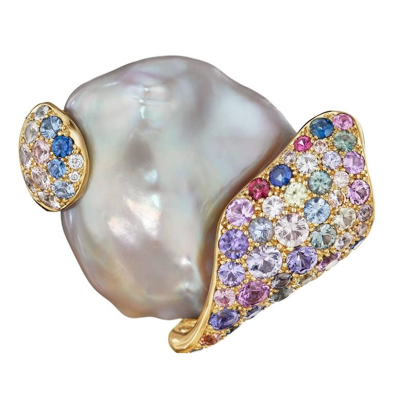 Pearl Sapphire Diamond Gold Brooch | Naomi Sarna