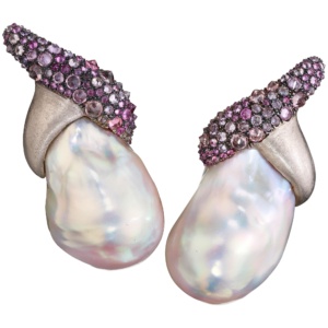 Pearl Turban Earrings - Sapphires - Diamonds-18K Gold - Naomi Sarna