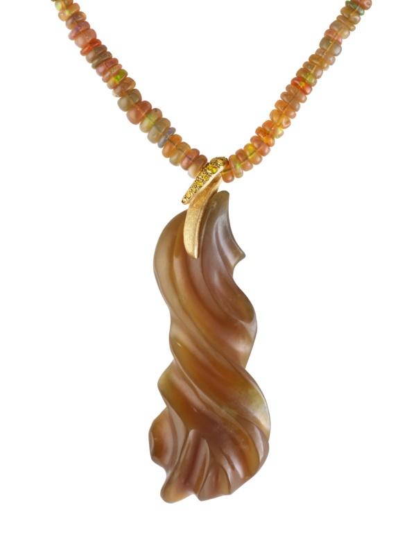 Honey Jade Pendant - Diamonds - Opal Necklace-18k Gold - NaomiSarna