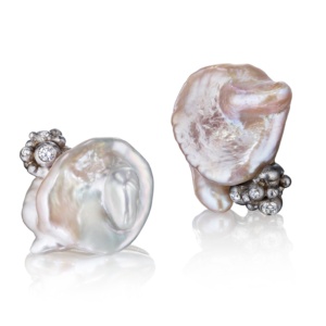 White Pearl Bubble Earrings-18k White Gold & Diamonds-Naomi Sarna