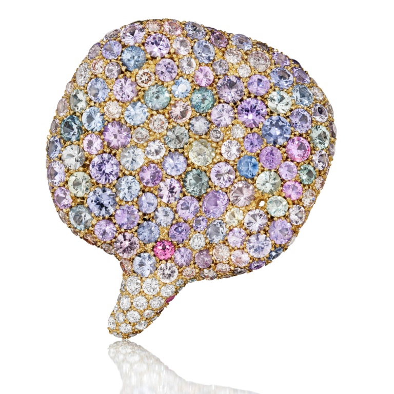 Spring Petal Pendant-Diamonds-Sapphires-18K Gold-Naomi Sarna