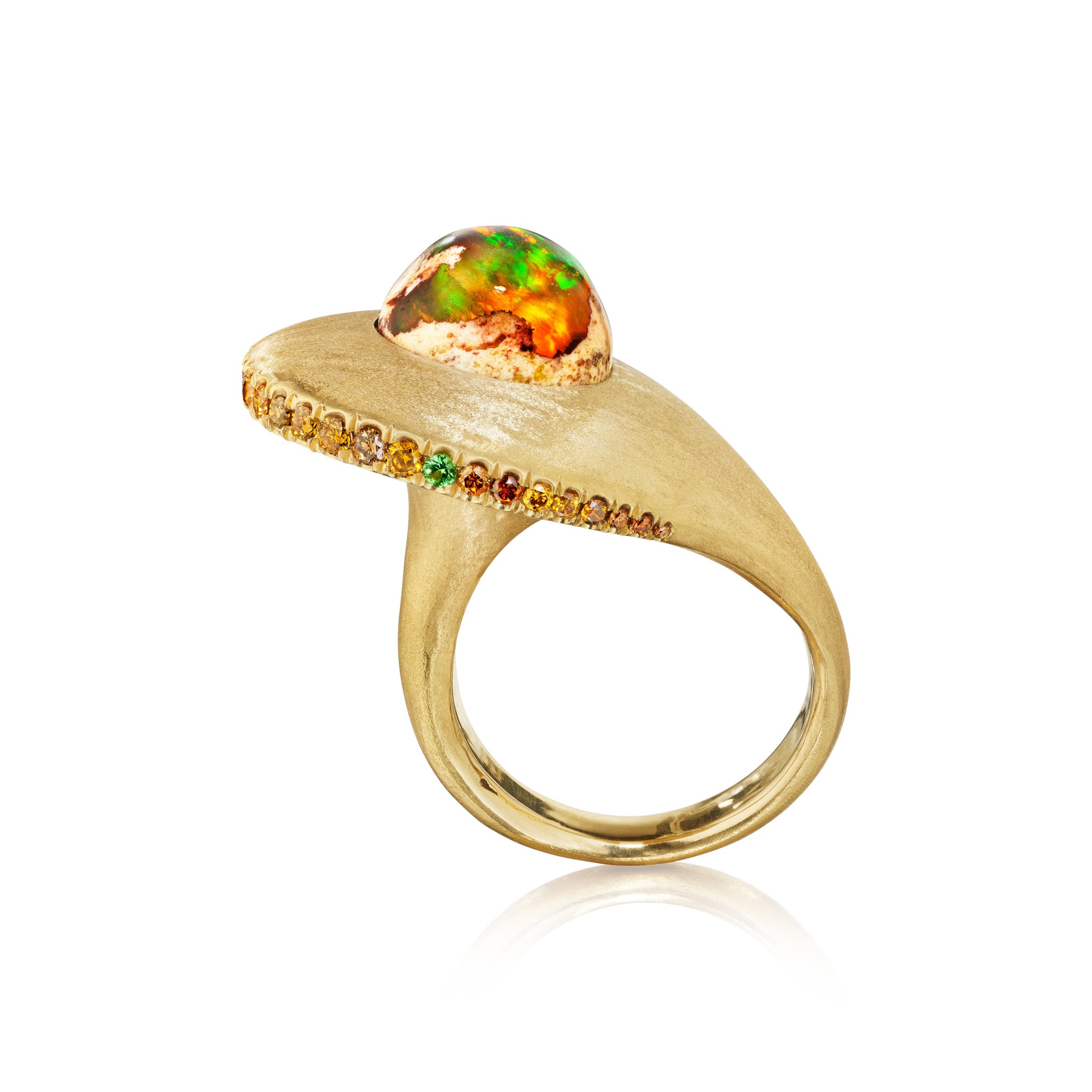 Yellow Gold Mexican Opal Ring with Tsavorite Garnet Accents - Dianna Rae  Jewelry